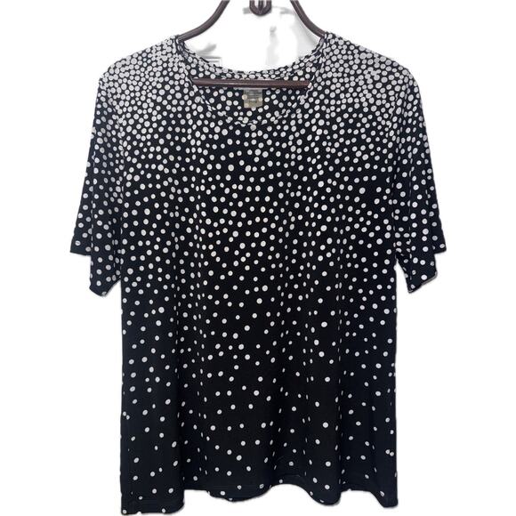 Allison Daley Women’s Short Sleeve Blouse - Black w. White Dots - Petite M - Picture 1 of 8
